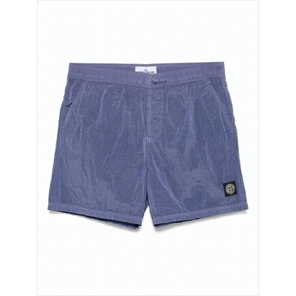 Stone Island Lightweight Crinkled Texture Shorts With Logo Patch Detail - NWT
